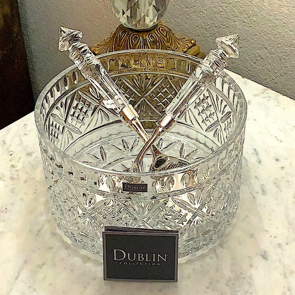 GODINGER  DUBLIN CRYSTAL THREE PIECE SALAD SET NEW IN BOX